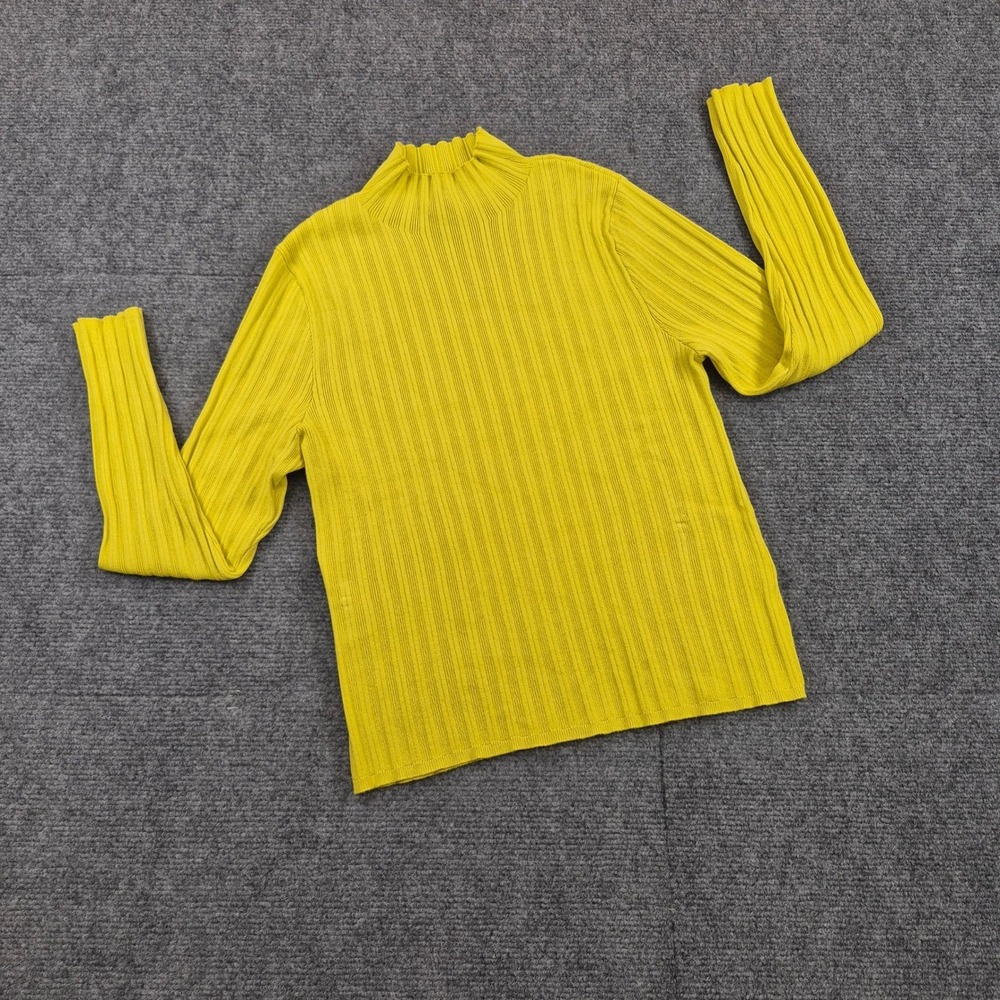 DKNY Jeans Womens Ribbed Mock Neck Sweater Chartreuse Yellow Long Sleeve XL